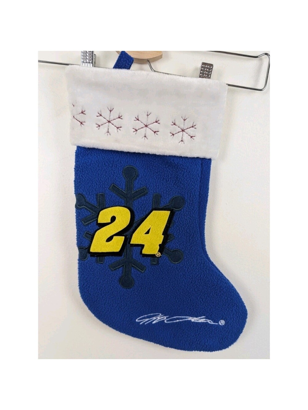 Blue Jeff Gordon Christmas Stocking NASCAR 24 Snowflakes 15" Vintage